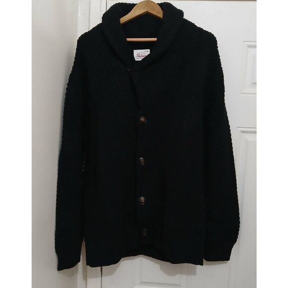 Bolivares mens xl shawl collar chunky cardigan sweater 100% Peruvian wool black - Picture 1 of 8